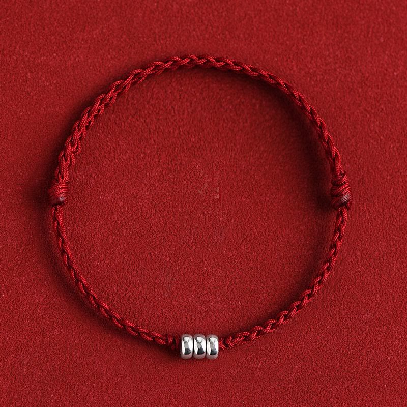 Bracelet de cheville tressé en argent sterling 925 avec perles de Bouddha et protection porte-bonheur