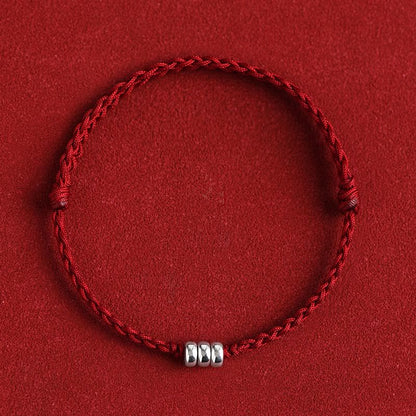 Bracelet de cheville tressé en argent sterling 925 avec perles de Bouddha et protection porte-bonheur