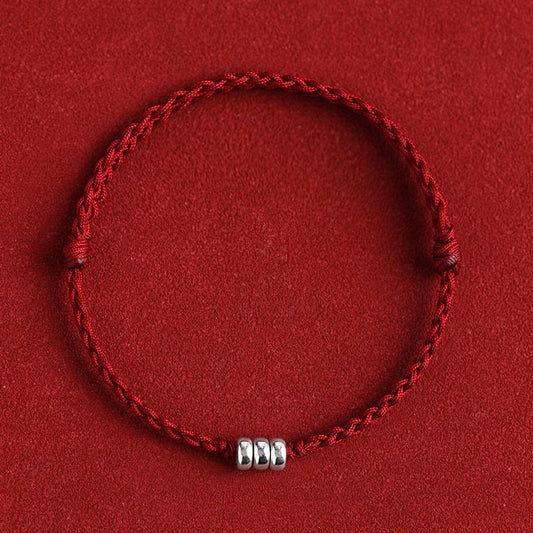 Bracelet de cheville tressé en argent sterling 925 avec perles de Bouddha et protection porte-bonheur
