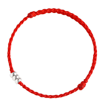 Bracelet de cheville tressé en argent sterling 925 avec perles de Bouddha et protection porte-bonheur