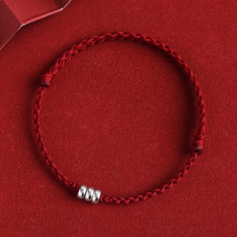 Bracelet de cheville tressé en argent sterling 925 avec perles de Bouddha et protection porte-bonheur