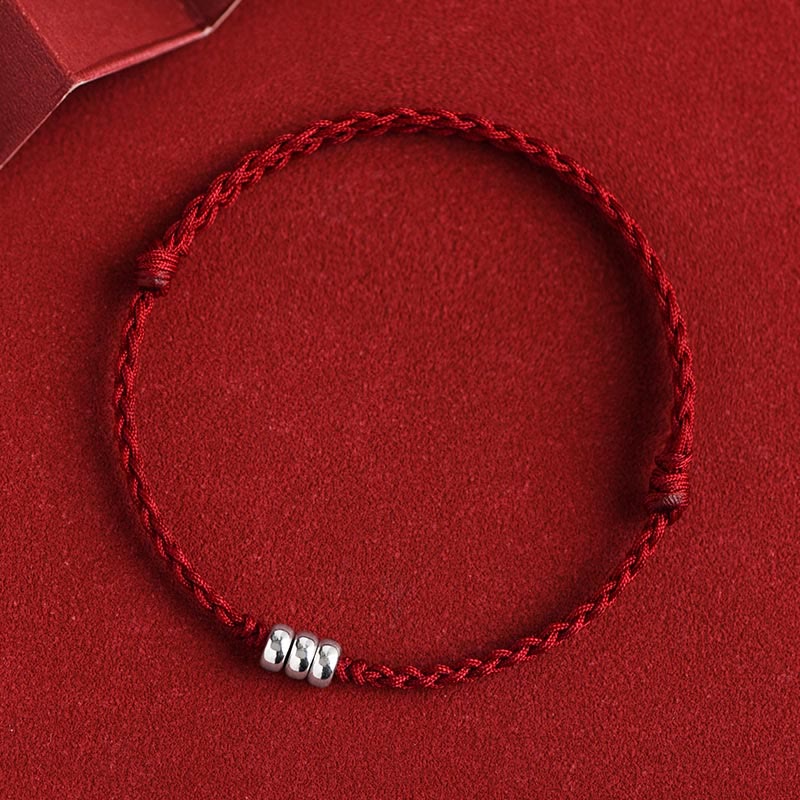 Buddha Stones 925 Sterling Silver Beads Protection Luck Braided Bracelet Anklet