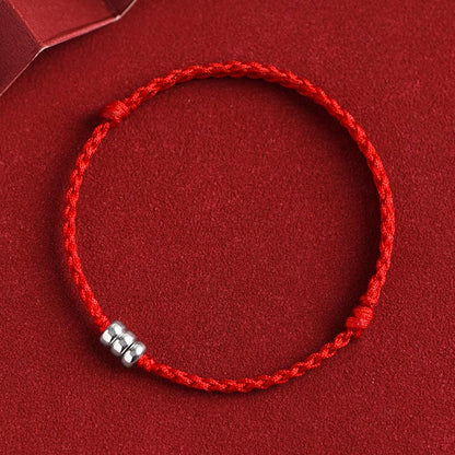 Bracelet de cheville tressé en argent sterling 925 avec perles de Bouddha et protection porte-bonheur