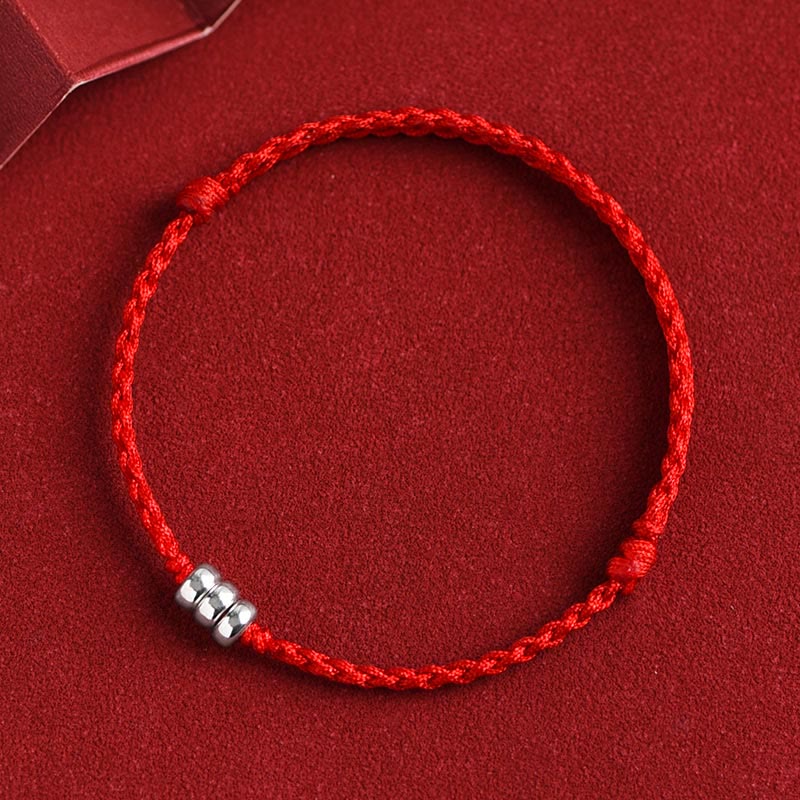 Buddha Stones 925 Sterling Silver Beads Protection Luck Braided Bracelet Anklet