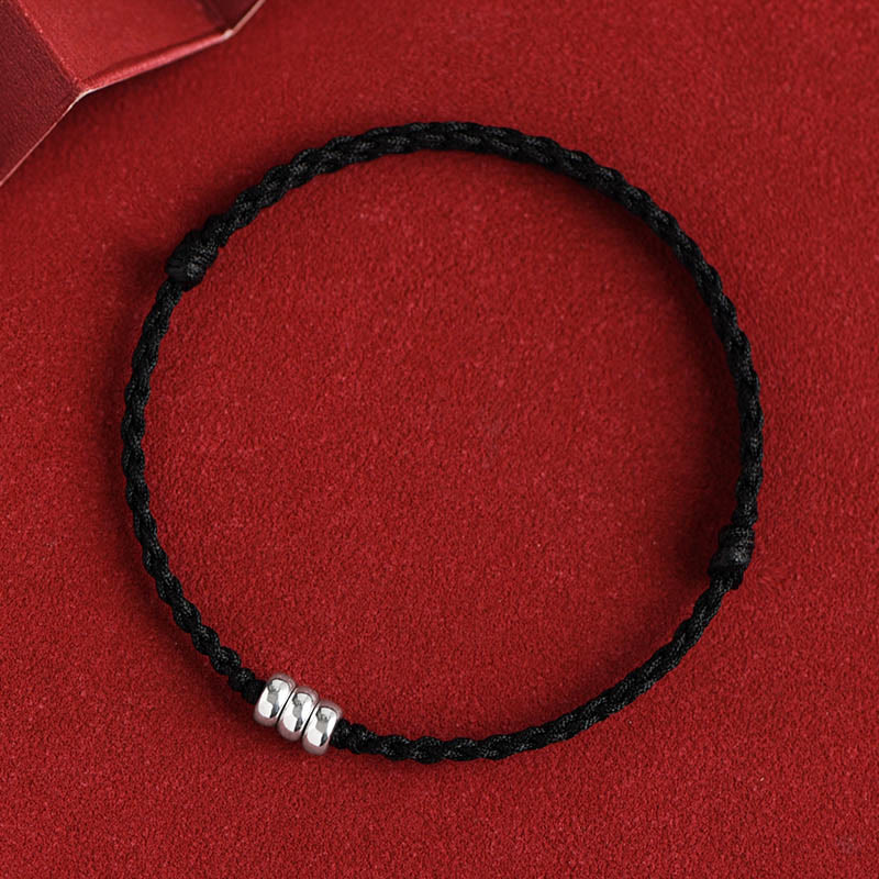 Bracelet de cheville tressé en argent sterling 925 avec perles de Bouddha et protection porte-bonheur