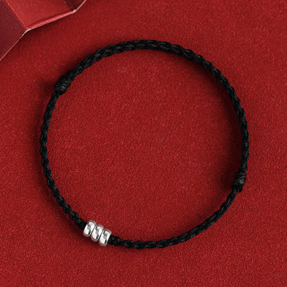 Bracelet de cheville tressé en argent sterling 925 avec perles de Bouddha et protection porte-bonheur