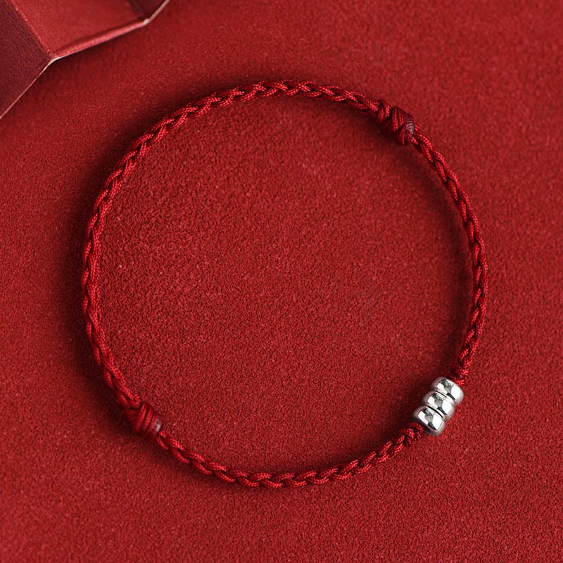 Bracelet de cheville tressé en argent sterling 925 avec perles de Bouddha et protection porte-bonheur