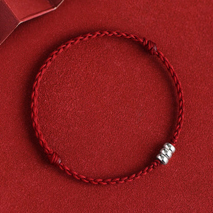Bracelet de cheville tressé en argent sterling 925 avec perles de Bouddha et protection porte-bonheur
