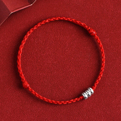 Bracelet de cheville tressé en argent sterling 925 avec perles de Bouddha et protection porte-bonheur