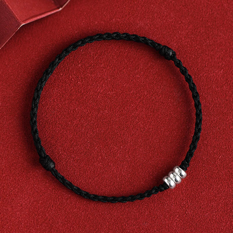 Bracelet de cheville tressé en argent sterling 925 avec perles de Bouddha et protection porte-bonheur