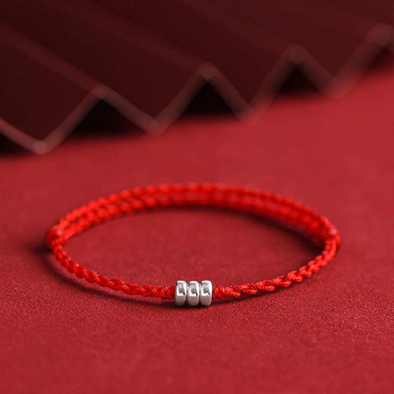 Bracelet de cheville tressé en argent sterling 925 avec perles de Bouddha et protection porte-bonheur