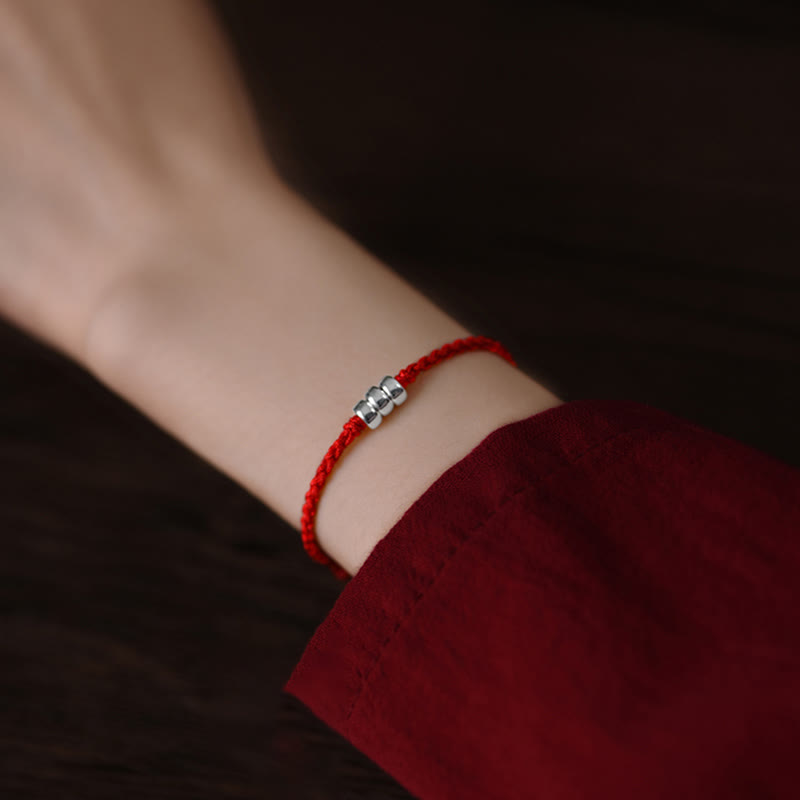 Bracelet de cheville tressé en argent sterling 925 avec perles de Bouddha et protection porte-bonheur