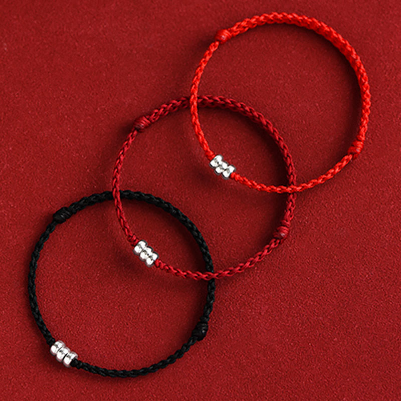 Bracelet de cheville tressé en argent sterling 925 avec perles de Bouddha et protection porte-bonheur