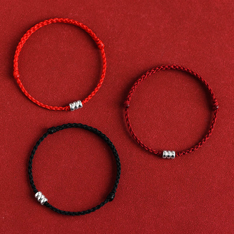 Bracelet de cheville tressé en argent sterling 925 avec perles de Bouddha et protection porte-bonheur