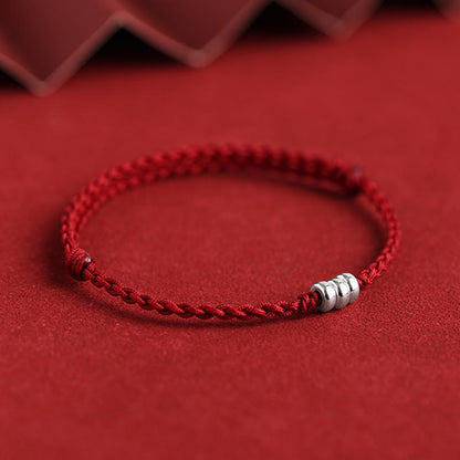 Bracelet de cheville tressé en argent sterling 925 avec perles de Bouddha et protection porte-bonheur
