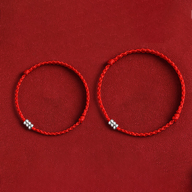Bracelet de cheville tressé en argent sterling 925 avec perles de Bouddha et protection porte-bonheur