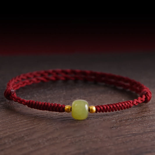 Bracelet de cheville tressé en pierres de Bouddha, jade Hetian naturel, perles en or 999, protection et chance