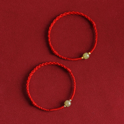 Buddha Stones Natural Hetian Jade 999 Gold Beads Protection Luck Braided Bracelet Anklet