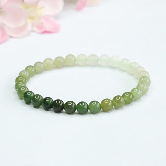 Bracelet d'abondance en jade Hetian dégradé de couleurs et pierres de Bouddha 