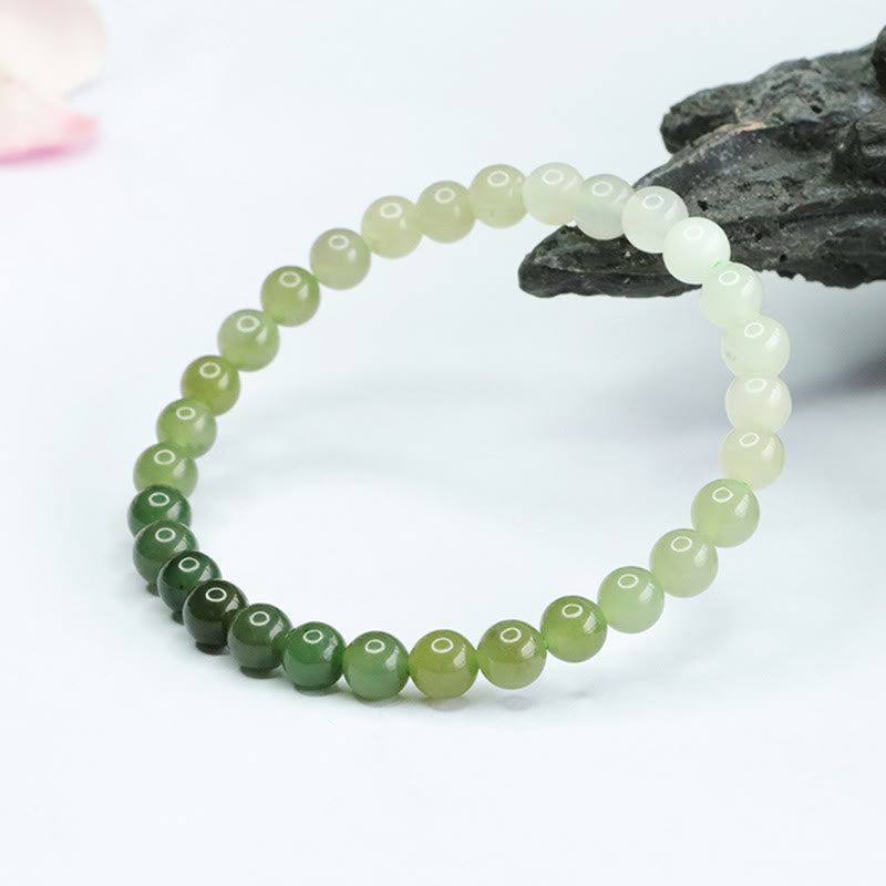 Bracelet d'abondance en jade Hetian dégradé de couleurs et pierres de Bouddha 