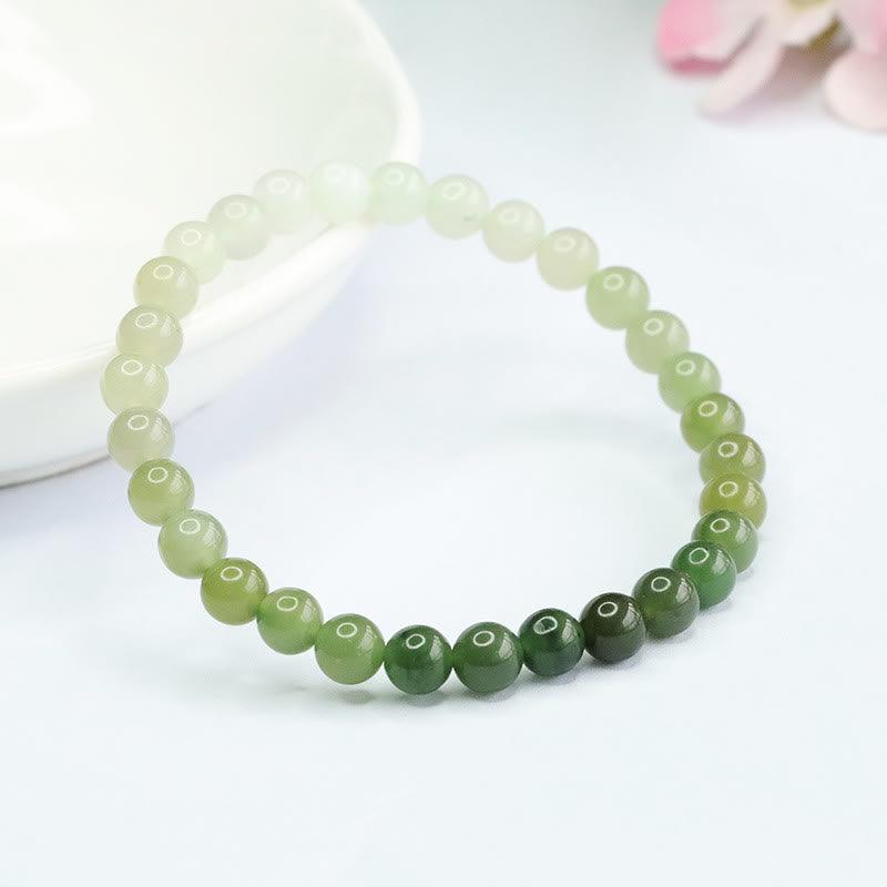 Bracelet d'abondance en jade Hetian dégradé de couleurs et pierres de Bouddha 