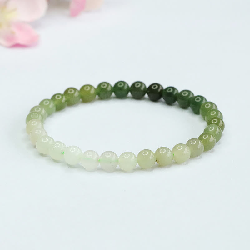 Bracelet d'abondance en jade Hetian dégradé de couleurs et pierres de Bouddha 