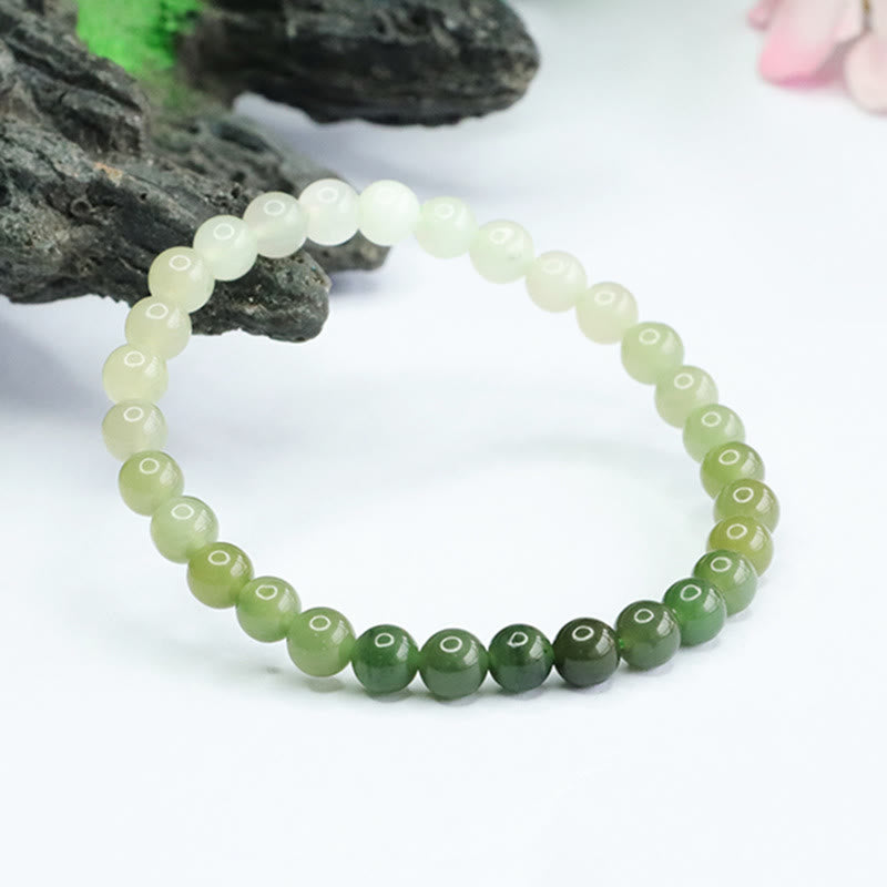 Bracelet d'abondance en jade Hetian dégradé de couleurs et pierres de Bouddha 