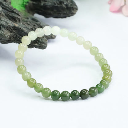 Bracelet d'abondance en jade Hetian dégradé de couleurs et pierres de Bouddha 
