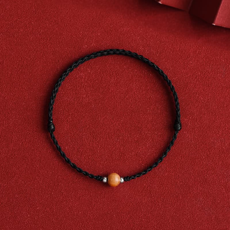 Bracelet de cheville tressé en perles de bois de pêcher naturel avec pierres de Bouddha