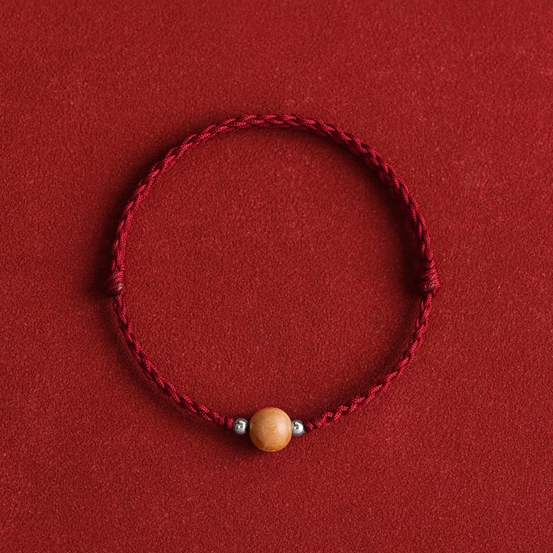 Bracelet de cheville tressé en perles de bois de pêcher naturel avec pierres de Bouddha