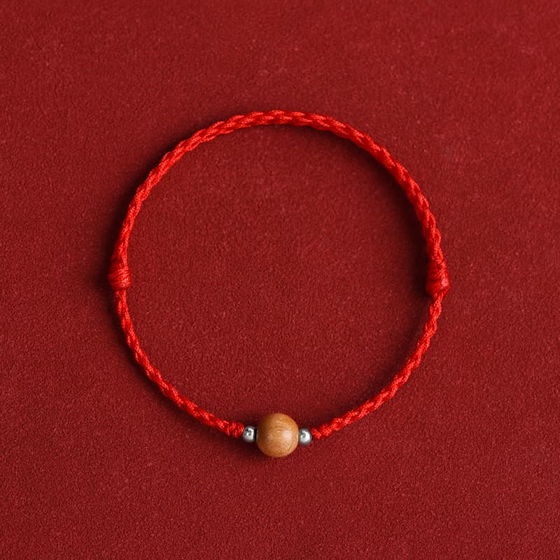 Bracelet de cheville tressé en perles de bois de pêcher naturel avec pierres de Bouddha