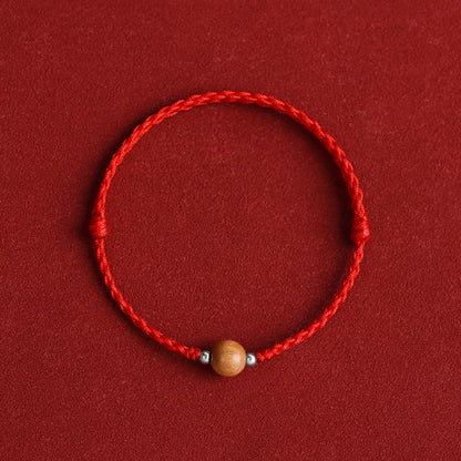 Bracelet de cheville tressé en perles de bois de pêcher naturel avec pierres de Bouddha