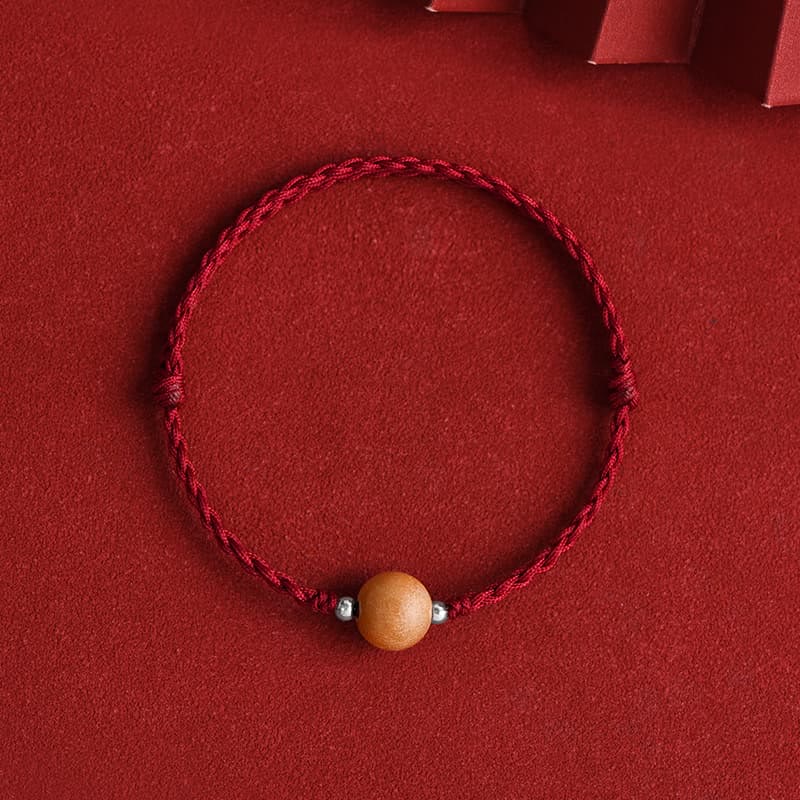 Bracelet de cheville tressé en perles de bois de pêcher naturel avec pierres de Bouddha