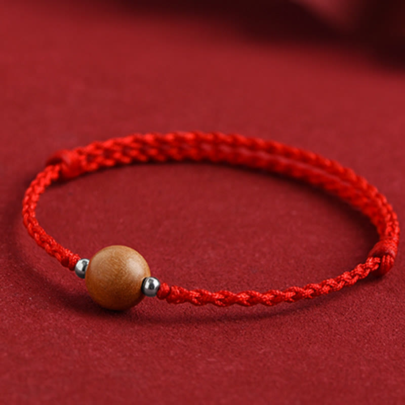 Bracelet de cheville tressé en perles de bois de pêcher naturel avec pierres de Bouddha