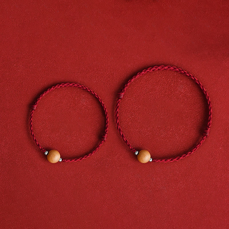 Bracelet de cheville tressé en perles de bois de pêcher naturel avec pierres de Bouddha