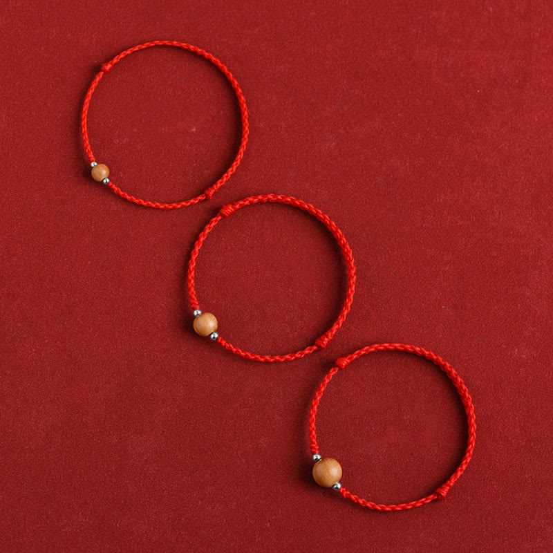 Bracelet de cheville tressé en perles de bois de pêcher naturel avec pierres de Bouddha