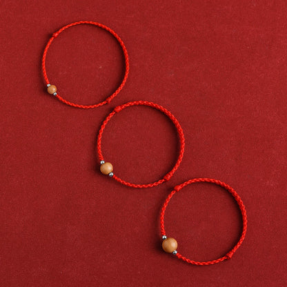 Bracelet de cheville tressé en perles de bois de pêcher naturel avec pierres de Bouddha
