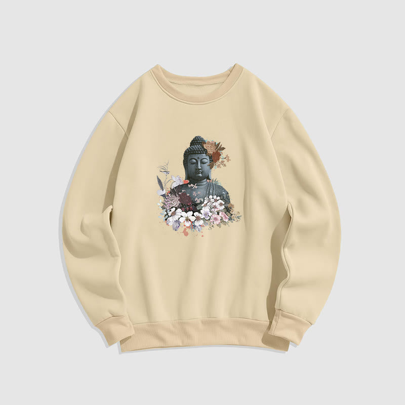 Buddha Stones Colorful Flowers Surrounding Buddha Fleece Lined Sweatshirt