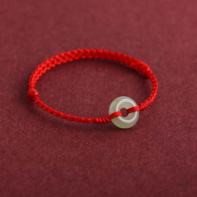 Bracelet de cheville tressé en jade Hetian naturel avec pierres de Bouddha et boucle de paix, protection et chance