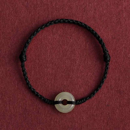 Bracelet de cheville tressé en jade Hetian naturel avec pierres de Bouddha et boucle de paix, protection et chance