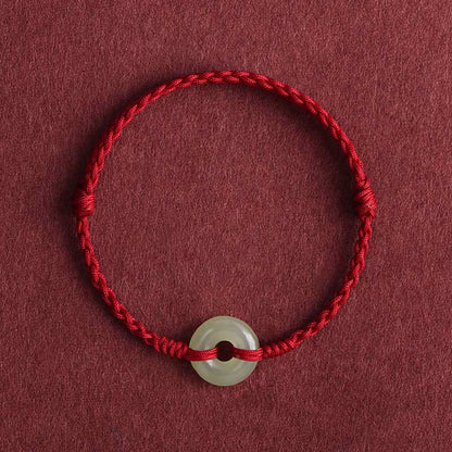 Bracelet de cheville tressé en jade Hetian naturel avec pierres de Bouddha et boucle de paix, protection et chance