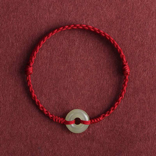 Bracelet de cheville tressé en jade Hetian naturel avec pierres de Bouddha et boucle de paix, protection et chance