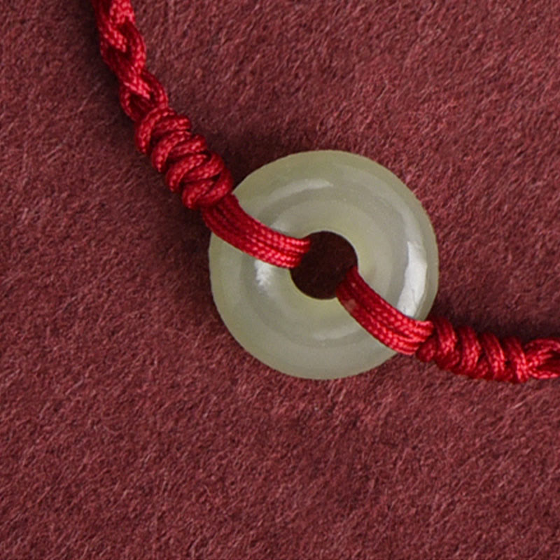 Bracelet de cheville tressé en jade Hetian naturel avec pierres de Bouddha et boucle de paix, protection et chance