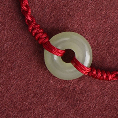 Bracelet de cheville tressé en jade Hetian naturel avec pierres de Bouddha et boucle de paix, protection et chance