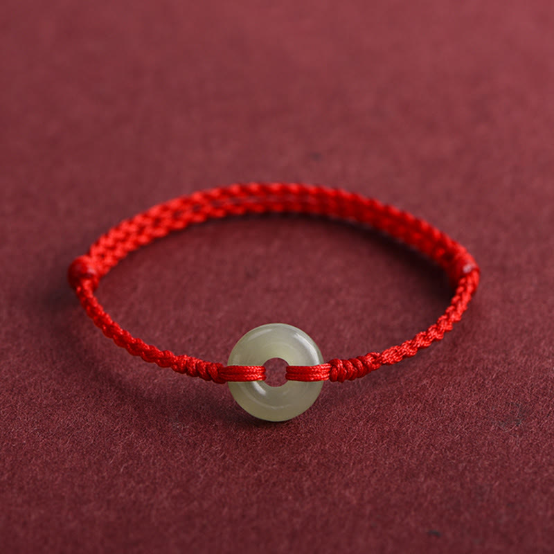 Bracelet de cheville tressé en jade Hetian naturel avec pierres de Bouddha et boucle de paix, protection et chance