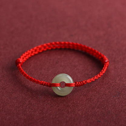 Bracelet de cheville tressé en jade Hetian naturel avec pierres de Bouddha et boucle de paix, protection et chance