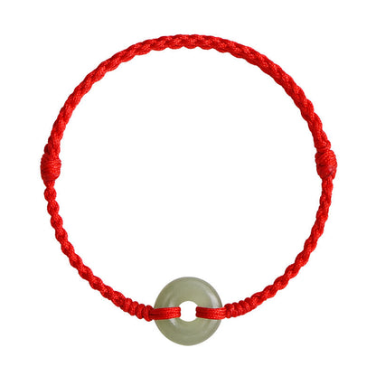 Bracelet de cheville tressé en jade Hetian naturel avec pierres de Bouddha et boucle de paix, protection et chance