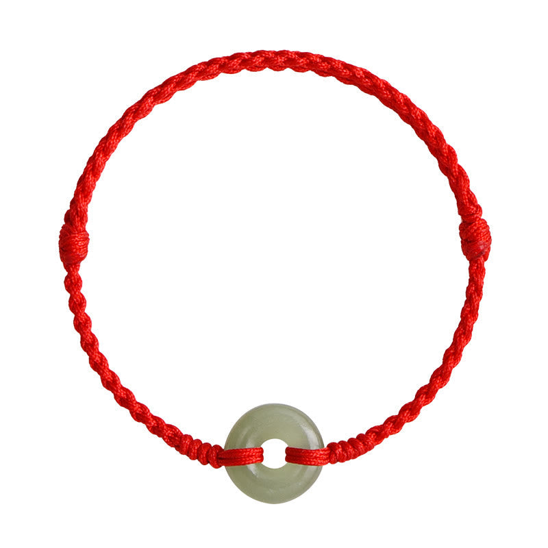 Buddha Stones Natural Hetian Jade Peace Buckle Protection Luck Braided Bracelet Anklet