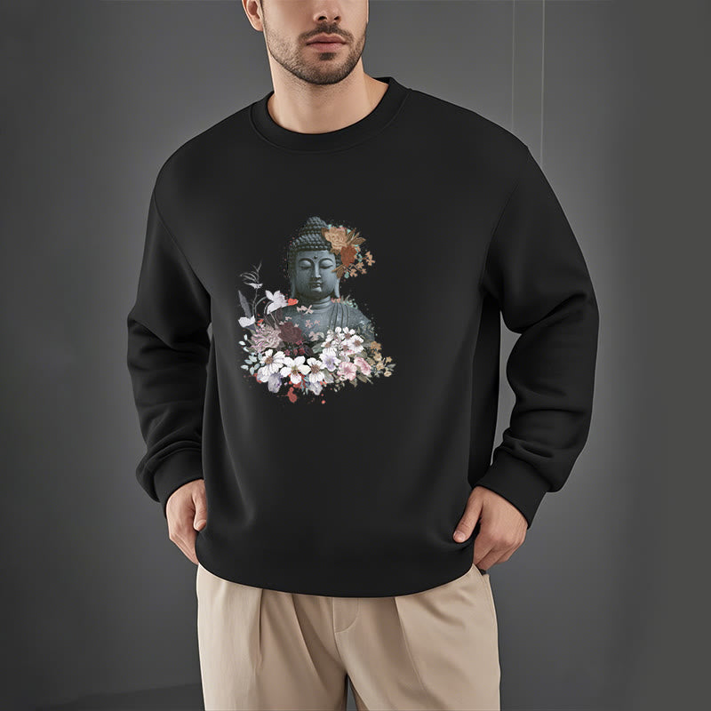 Buddha Stones Colorful Flowers Surrounding Buddha Fleece Lined Sweatshirt