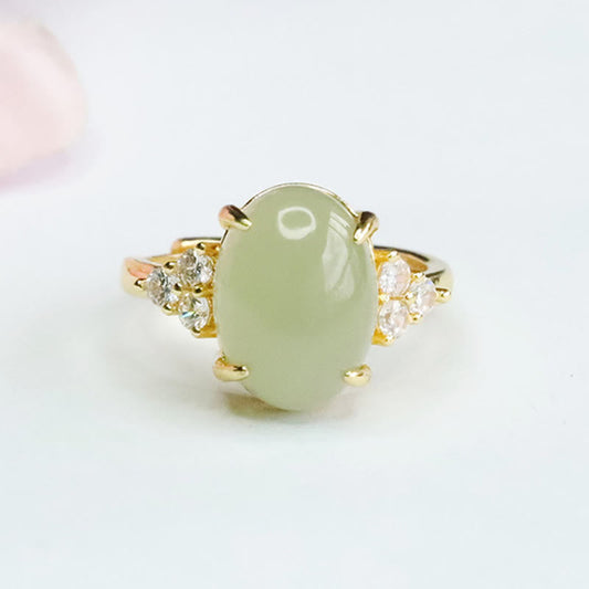 Bague en alliage d'œuf de jade Hetian avec pierres de Bouddha 